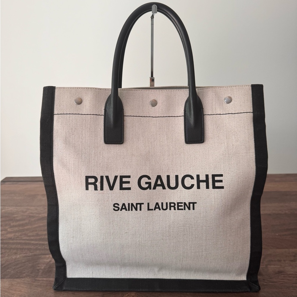 Saint Laurent Black and Cream Rive Gauche Tote